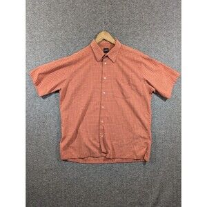 Slates Men's Orange Plaid Short Sleeve Button Up Shirt Collared Pocket  Flaw